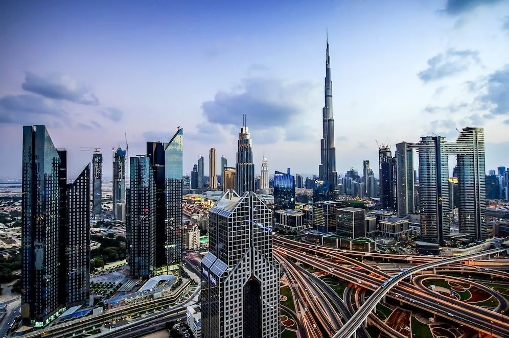panorama down town dubai modern city night