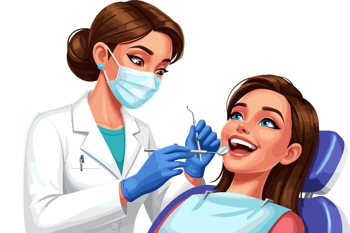 Female dentist examining smiling patient during dental checkup