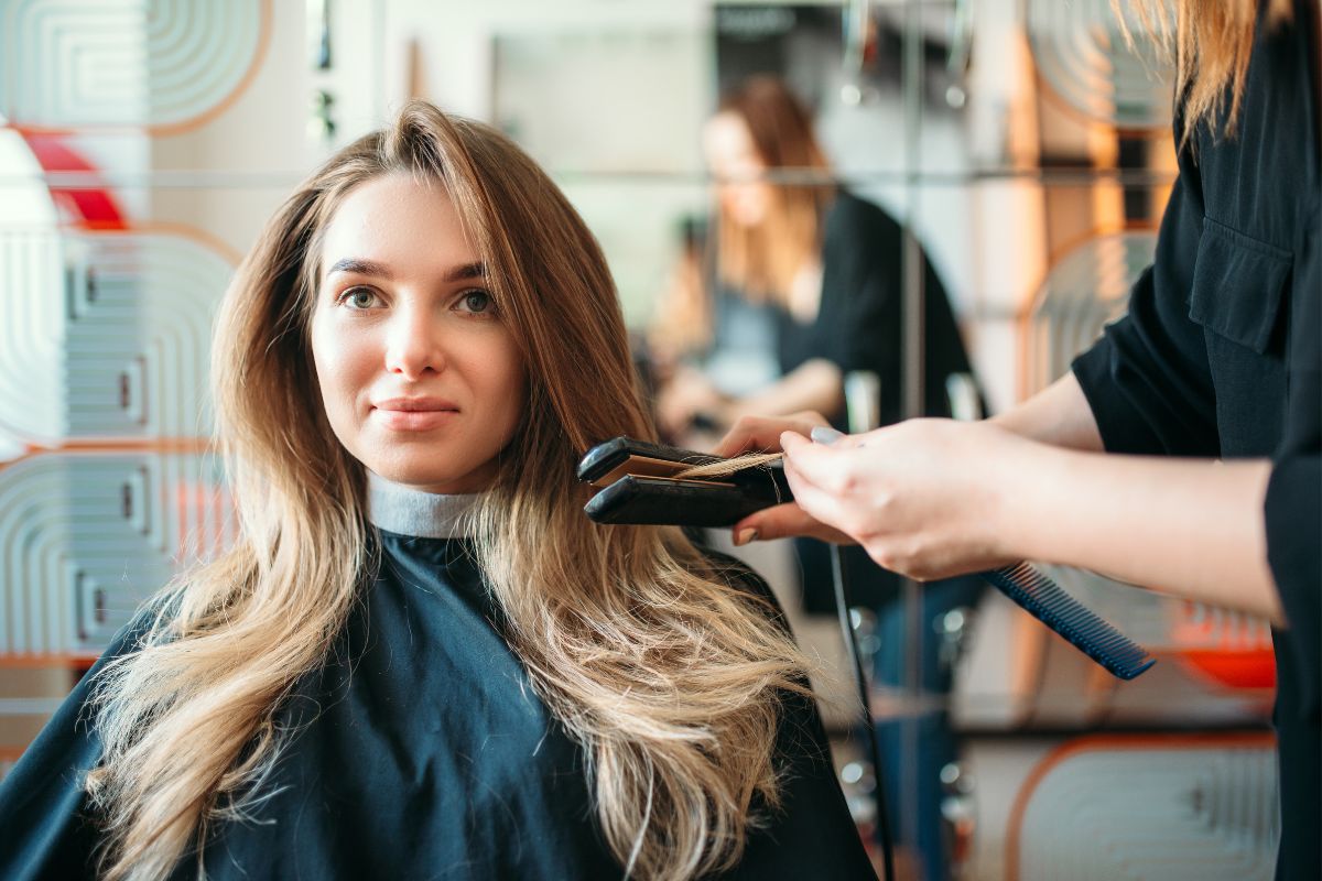 hair styling and coloring service in modern salon