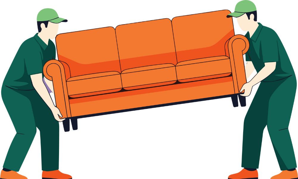 Professional movers carrying a sofa during a residential move